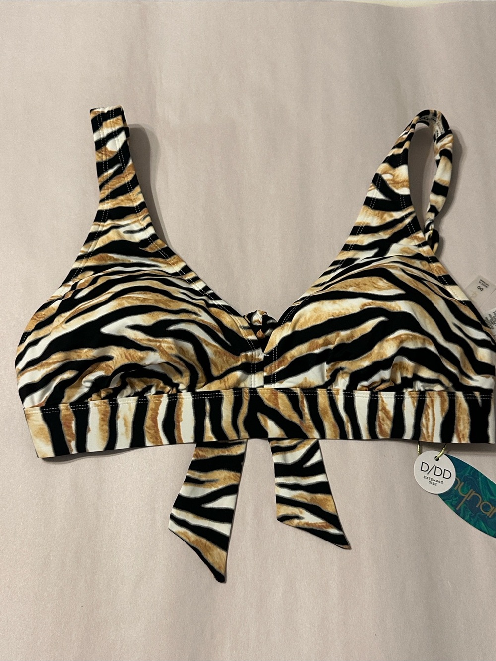 Mynah Swim Wild Tiger Stripe Bikini Top in Cream and Black - NWT - Size D/DD